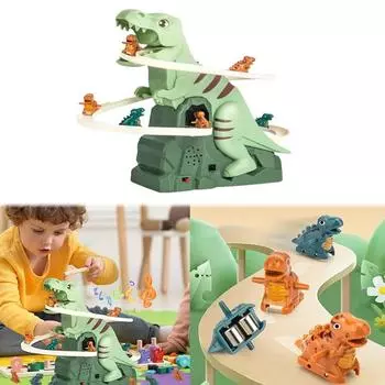 Малыш Динозавр Слайд Лестница Игрушка Гоночная трасса Игровой набор Электрический Приключенческий Слайд Американские Горки Со Световой Музыкой Подарок Ребенку зелёный