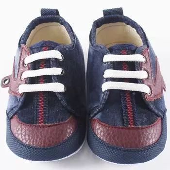 Малыш Мальчик Темно-Синие Коричневые Кожаные Туфли