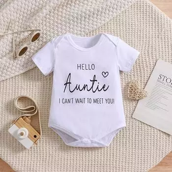 Малыш в возрасте от 3 до 18 месяцев «Привет, тетя, я не могу дождаться встречи с тобой!” Боди с принтом из хлопка с короткими рукавами 3-6M