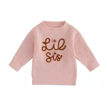 Малышей Дети Девочки свитер с вышитыми буквами Длинный рукав Круглый вырез Пуловеры Осень Зима Повседневная одежда Топы 0-6 Months розовый