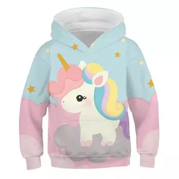 Малыши Дети Мальчики Девочки Единорог Толстовки Одежда Весна Осень Модные Детские Мультфильмы Повседневные Толстовки 100