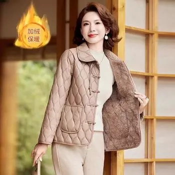 Мама 2024 года одежда с хлопковой подкладкой для среднего и пожилого возраста мода искусственная кожа несмываемая бархатная одежда с хлопковой подкладкой куртка утолщенная куртка с хлопковой подкладкой XL (recommended 90-55kg) чёрный