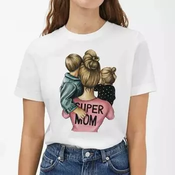 Mama Girl Графический принт Женская футболка Повседневная Harajuku Y2K Топы Футболка с круглым вырезом Короткий рукав Женская одежда M