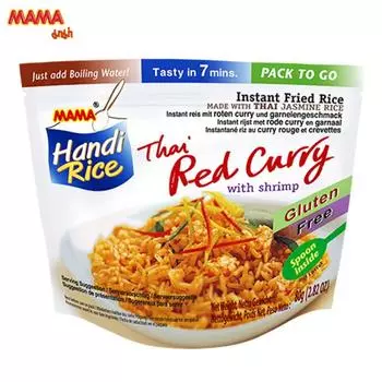 Мама Ханди Рис Жареный рис быстрого приготовления Тайский красный карри с креветками 80 г x 3 шт / 6 шт / 12 шт - Thai Food 80 g x 3 pcs