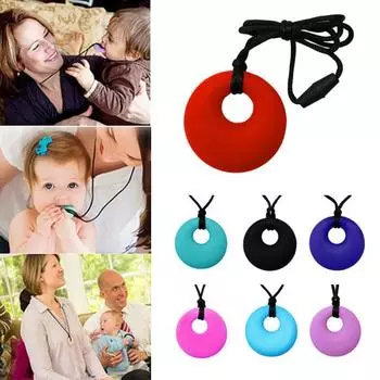 Мама круглый кулон ожерелье ребенок прорезывание зубов для кормления укус жевать Мягкий силиконовый прорезыватель игрушка небесно-голубой