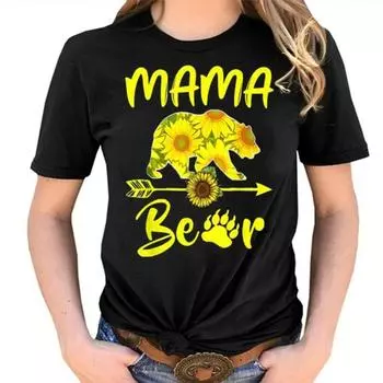 Мама-медведица Подарок Подсолнуха Забавная футболка ко Дню матери Мама и Тетя S чёрный
