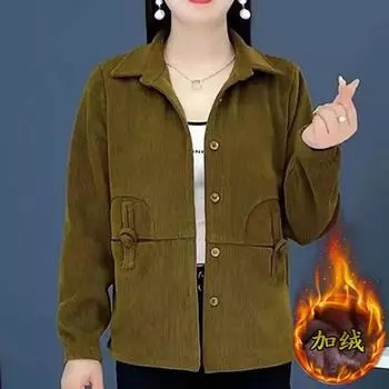 Мама осень и зима флис вельвет короткое пальто женское среднего и пожилого возраста новый кардиган иностранный газ утолщенная куртка топ XL (recommended 80-52.5 kg)