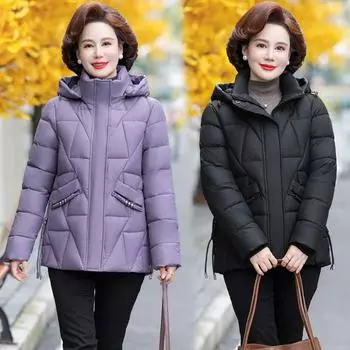 Мама пуховая хлопковая утепленная одежда среднего и длинного размера, новая куртка на хлопковой подкладке для пожилых женщин среднего и пожилого возраста, зимняя XL чёрный