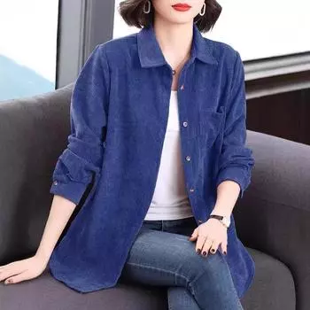 Мама рубашка с длинными рукавами женская весна новый свободный внешний вид с однотонным воротником поло топ для поездок на работу M розовый