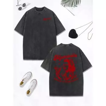 Mamacita Needs A Margarita Lemon Prints Washed T-Shirts Womens Cotton Oversized T Shirt O-Neck Distressed Tops Clothes S