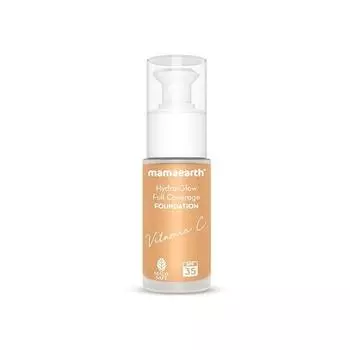Mamaearth Hydra-Glow Full Coverage Dewy Finish Liquid Foundation с витамином С и куркумой - 30 мл | Полное покрытие | Придает 3-кратное мгновенное сияние