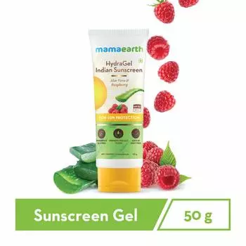 Mamaearth HydraGel Индийский солнцезащитный крем SPF 50, с алоэ вера и малиной - 50 г