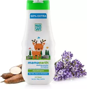 Mamaearth Органическая присыпка для малышей без талька, 150 г/5,29 унции