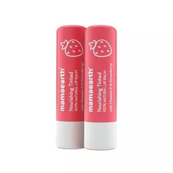 Mamaearth Питательный тонированный 100% натуральный бальзам для губ с витамином Е и клубникой 4 г - (Упаковка из 2 шт.)