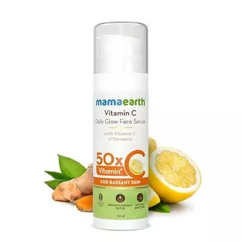 Mamaearth Сыворотка для лица с витамином С 30 мл для сияющей кожи, корректор темных пятен и осветляющий уход с ниацинамидом и куркумой