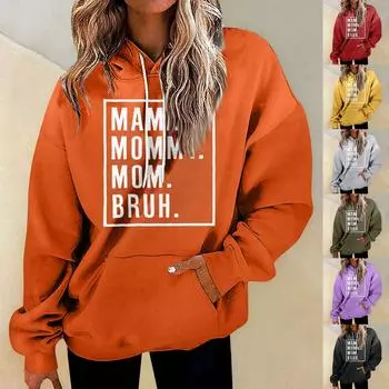 MAMAMOMMYBRUH Женская мода на каждый день Универсальный повседневный свитшот с круглым вырезом и буквенным узором на каждый день с длинными рукавами и градиентным принтом Топ Толстовка XXL чёрный