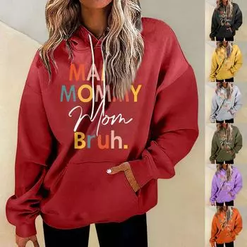 MAMAMOMMYmomBruhЖенская мода, повседневная универсальная повседневная толстовка с круглым вырезом и буквенным узором, повседневная толстовка с длинными рукавами и градиентным принтом S