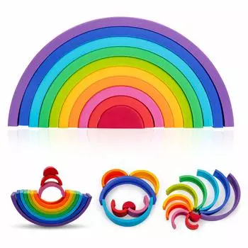 Mamimami Home Building 10 Rainbow Building из разноцветных арок, складывающихся в стопку, Монтессори, обучающие 3D-конструкторы для балансировки, вход в детскую комнату, подарок для ребенка,