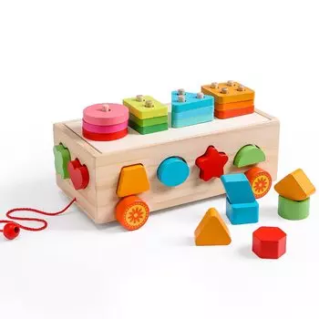 Mamimami Home Wooden Rod Building Wooden Car 1 Year 2 Years 3 Years Shape Early Fingertip Educational Baby Kindergarten Birthday Gift Puzzle, красный
