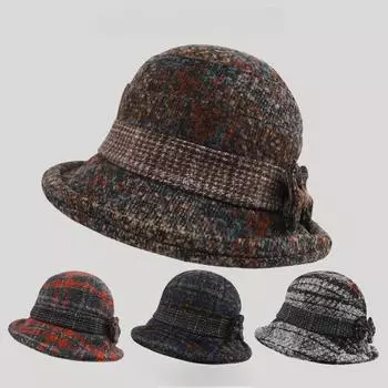 Мамина шапка женская зимняя теплая бант классическая клетчатая шапка-тазик для женщин среднего возраста шляпа рыбака шляпа бабушки one size хаки
