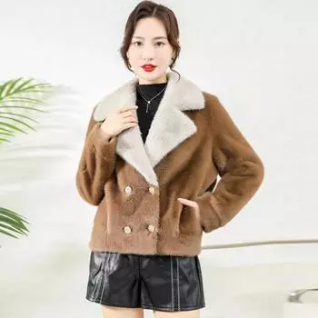 Мамина шуба, женская осенне-зимняя новая цельная шуба из искусственного меха норки для среднего и старшего возраста, короткая модель M