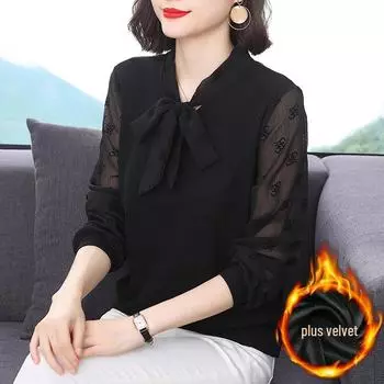 Мамино бархатное платье: Стильная омолаживающая рубашка свободного покроя 2023 года для ранней осени — элегантный топ для людей среднего возраста M