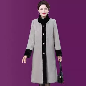 Мамино искусственное норковое бархатное пальто осень-зима новое для женщин среднего и пожилого возраста длинное выше колена шуба большого размера L Suitable for weight [90-57.5 kg] чёрный