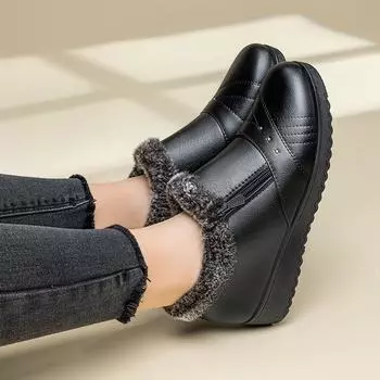 Мамины хлопковые туфли Женские зимние теплые хлопковые туфли с добавлением бархата Подошва из коровьих сухожилий Кожаные туфли Женские нескользящие туфли для среднего возраста 35