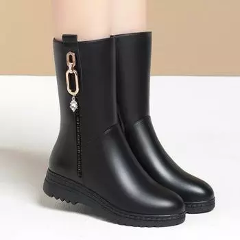 Мамины теплые полусапожки: Мягкая кожа, плоский каблук, бархат, для женщин среднего и пожилого возраста - осень/зима. 40 вино красного