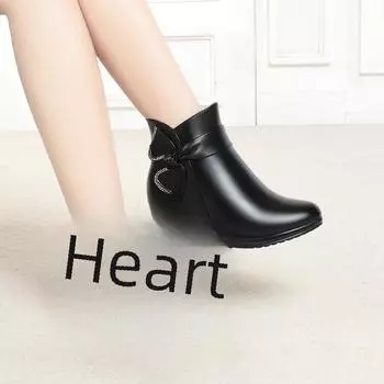Мамины туфли из мягкой кожи и хлопка на осень/зиму 2021 года, новые короткие сапоги с толстым бархатным каблуком и бантом для женщин среднего возраста чёрный