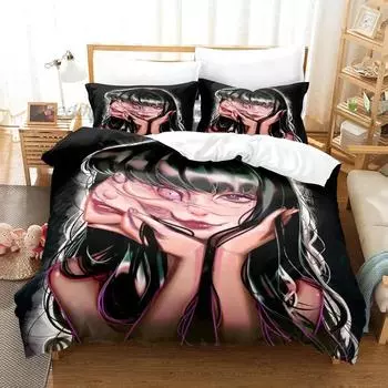 Man Manga Junji Ito Bedding Set Single Twin Full Queen King Size Bed Set Aldult Kid Bedroom Duvetcover Sets 3D Print Halloween 70x133cm 2pcs