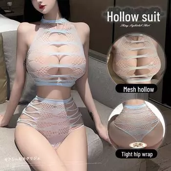 Маньян Сексуальное Женское Белье: Разрывающееся сетчатое платье и комплект из чулок с разрезом на бедрах 7310 One Size