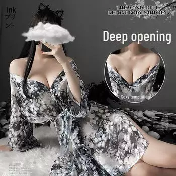 Маньян Сексуальное Женское Белье: Пижамный комплект из японского кимоно с принтом One Size серый