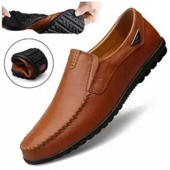 Man s Genuine Shoes Leather Men Casual Shoes Brand 2024 Mens Breathable Slip on Black Driving Shoes Plus Size 37-46 37 жёлтый
