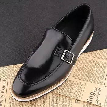 Man Shoes Cow Leather Loafer Casual Mens Shoes Monk Strap Buckles Dress Mocassin Driving Designer Loafers Men Zapatos De Hombre 39 чёрный