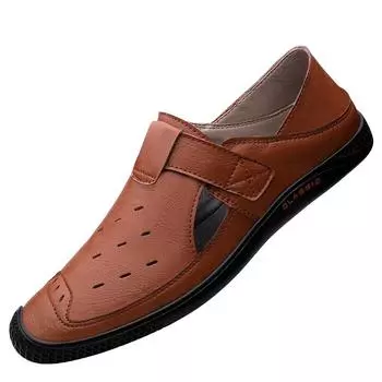 Мужская обувь из натуральной кожи, мужская повседневная обувь, мужские дышащие черные туфли для вождения, летняя обувь 37 чёрный