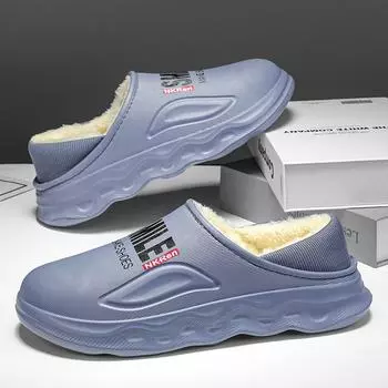 Man Slippers Platform Flexible Outdoor Recommended Slip-on Waterproof Comfortable Wear-Resistant Anti-slip Plus Velvet Keep Warm 38-39 чёрный