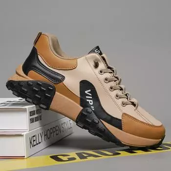Man Sneakers Casual Shoes for Men 2024 Social Shoe Male Mens Tennis Trend Skate Shoes Comfort Anti Slip Footwear Normal Leather 39 хаки