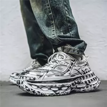 Man sneakers Chunky Fashion Men Basketball Shoes Man Breathable Anti Slip Board Running Sports Shoe Thick Sole Height Increasing 39 белый