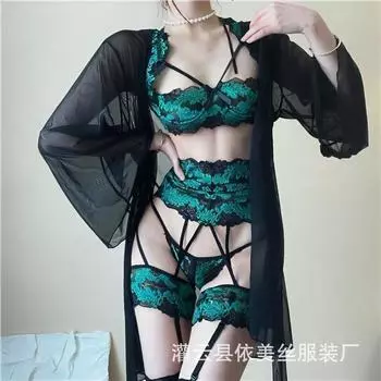 Мужчина Хочет Сексуальное Нижнее Белье Женский Новый Зеленый Павлиний Униформа Соблазн Горячий Комплект с Подвязками Постель Свободная Пара Флирт One size