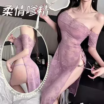 Мужчина хочет быть дикой розой Цельнокроеный воротник Перспективный чонсам Сексуальное нижнее белье Женское Сексуальное Чистое желание показать ягодицы без соблазна 9406 One size fits all [80-62.5 kg]