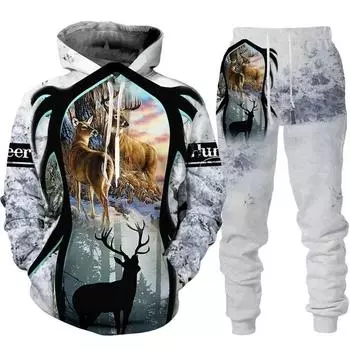 Man Woman Casual Hoodie+pants 2PCS Country Girl Deer Hunting 3D Print Tracksuit Set Set Fashion Camo Streetwear Pullover Clothes S