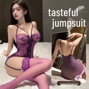 Man Yan Боди с бретелями, глубоким V-вырезом и кружевными вырезами, комплект униформы 8774 One Size