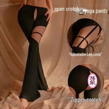 Мань Янь Сексуальное Прозрачное Кружевное Белье Расклешенные Брюки для Йоги с Ширинкой на Молнии One Size