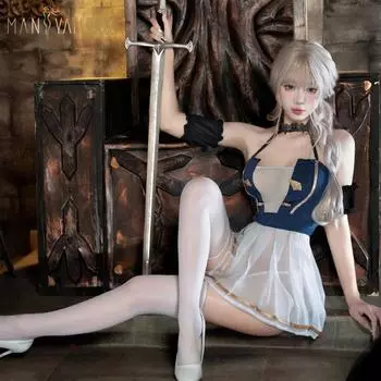 Man Yan Сексуальный халтерный прозрачный рыцарский костюм со шнуровкой и плиссированной мини-юбкой One Size