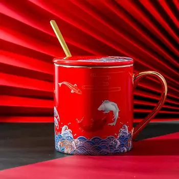 Mancai National Trend Style Ceramic Water Cup Home Drinking Water Cup Office Cup Mug Tea Cup Souvenir Birthday Gift 301-400ml