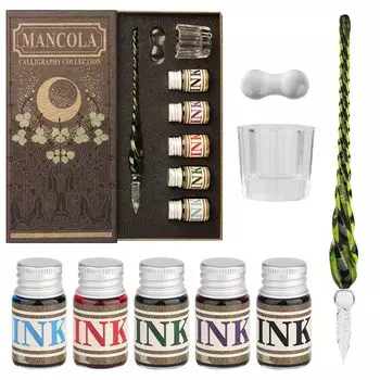 mancola Glass Pen 5 цветов из 1 Signature Fountain Box Starry Signature Picture Dip Pen Set, Ink, Pen, Pen, Pen, Included, Sky, Rainbow, Pen, Drawing,