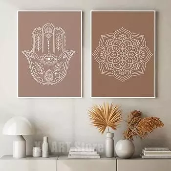 Мандала Будда Лотос Абстрактные Бохо Wall Art Печать Холст Картины Плакаты HD Картинки Zen Line Гостиная Домашний Декор Интерьера 21x30cm No Framed