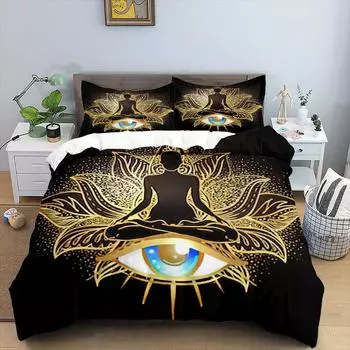 Mandala Duvet Cover Set Bohemian Style Yoga Eye Mandala Flower Dark Gold for Kid Boys Girl Polyester Bedding Set King Queen Size 70x133cm 2pcs