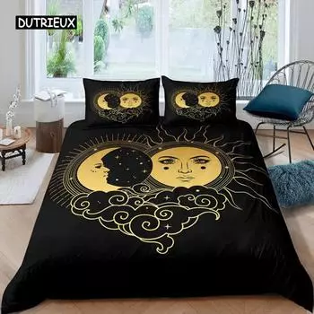Mandala Duvet Cover Yellow Sun Moon Bohemian Exotic Twin Bedding Set Bedclothes for Teen Polyester Double Queen King Quilt Cover EU single(135x200cm)
